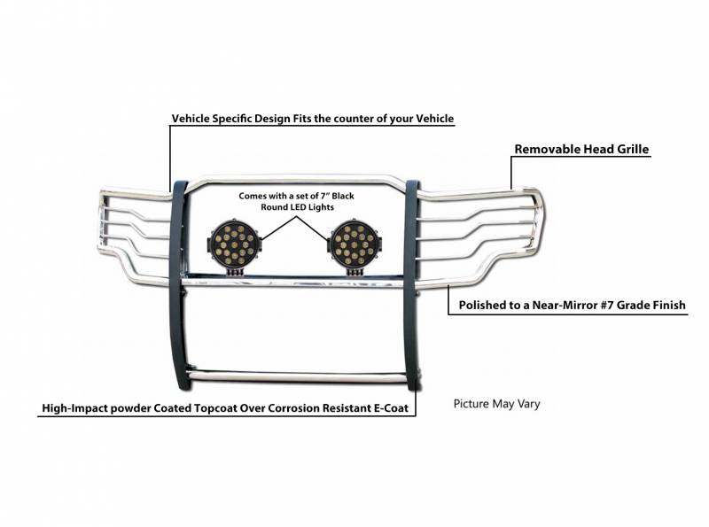 Grille Guard Kit | Stainless | With Set of 7" Black LED