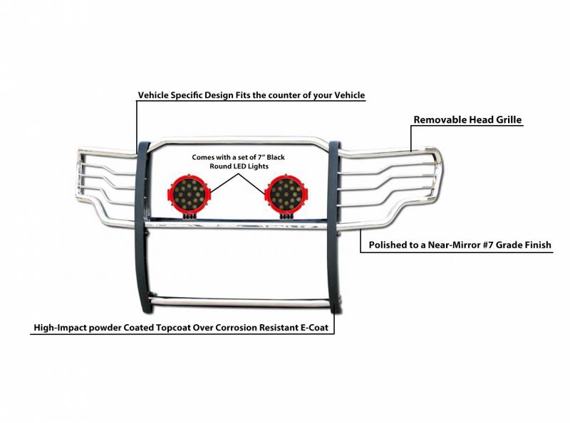 Grille Guard Kit | Stainless | With Set of 7" Red LED