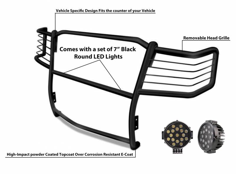 Grille Guard Kit| Black | With Set of 7" Black LED