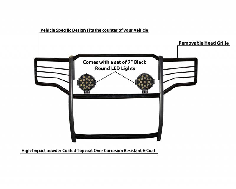 Grille Guard Kit | Black | With Set of 7" Black LED