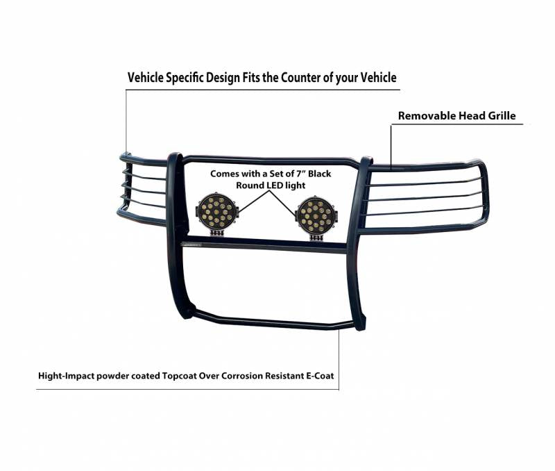 Grille Guard Kit | Black | With Set of 7" Black LED