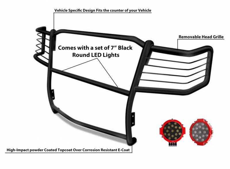 Grille Guard Kit | Black | With Set of 7" Red LED