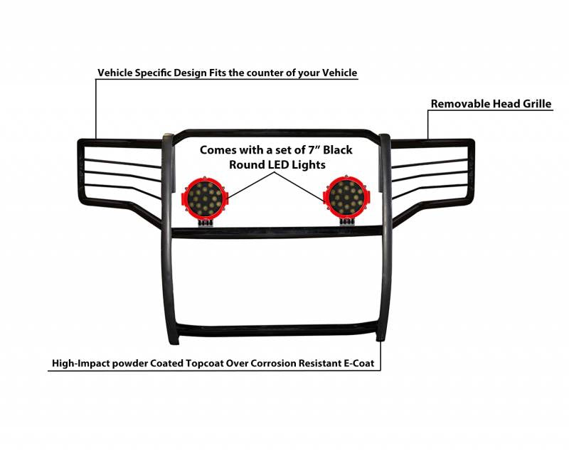 Grille Guard Kit | Black | With Set of 7" Red LED