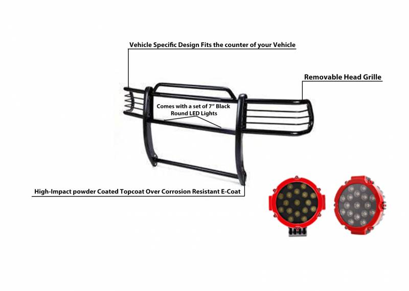 Grille Guard Kit | Black | With Set of 7" Red LED