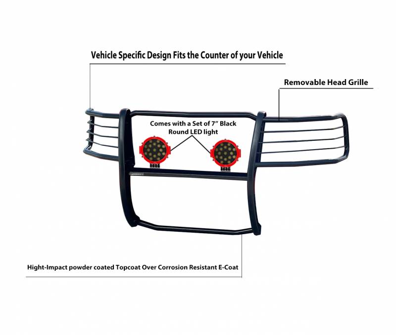 Grille Guard Kit | Black | With Set of 7" Red LED