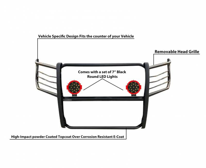 Grille Guard Kit | Black | With Set of 7" Red LED